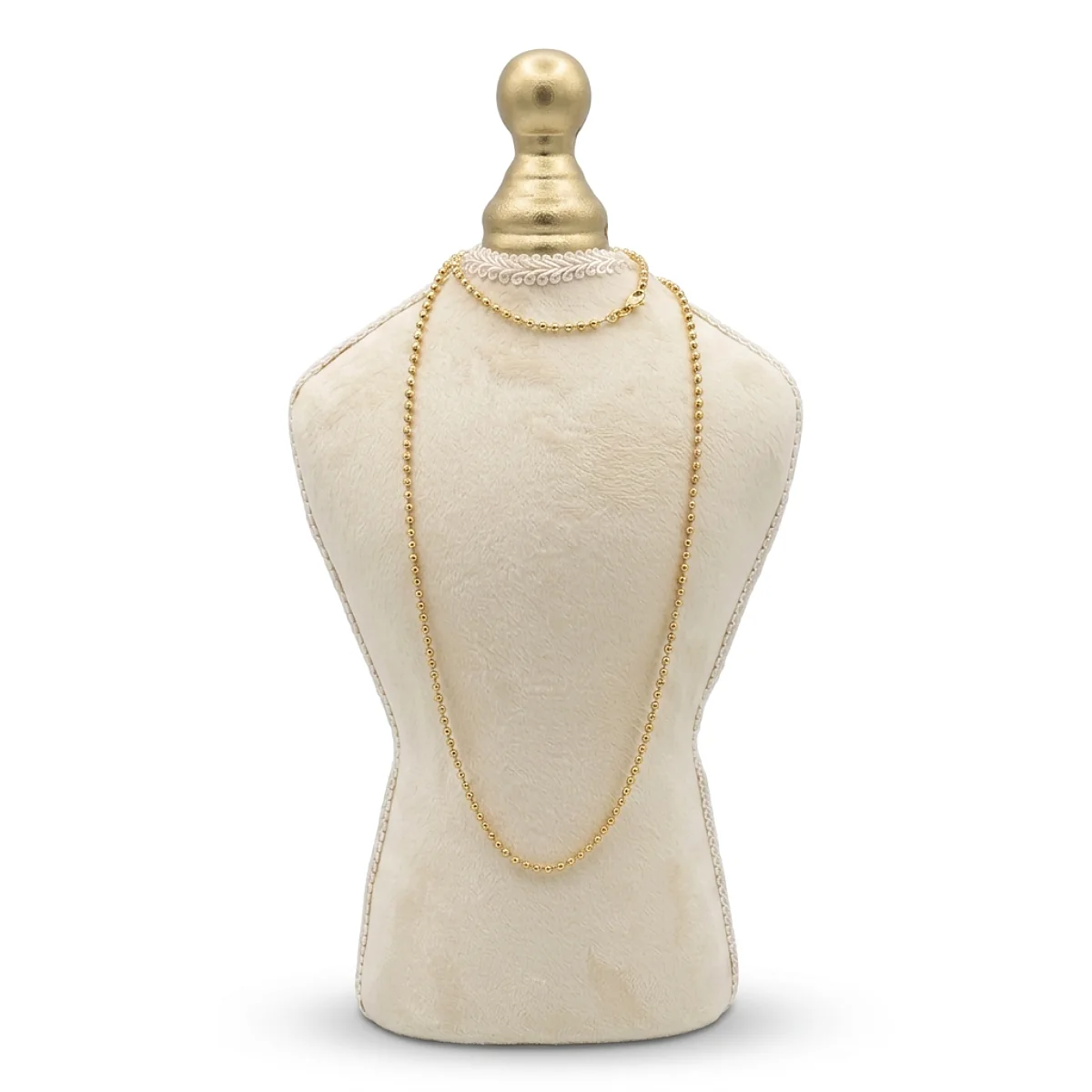Cadena militar en tono oro exhibida sobre busto de joyería, disponible en Luxor SM Joyería Santa Marta.